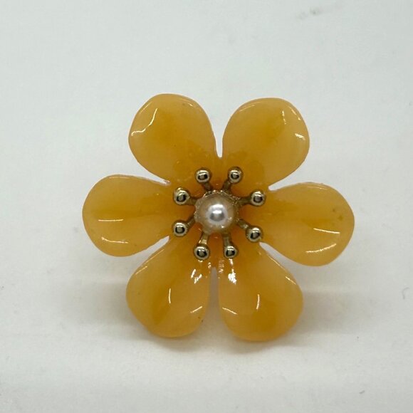 Peach Flower Earrings Acrylic Studs With Pearl Center Plastic Lightweight - Picture 9 of 12